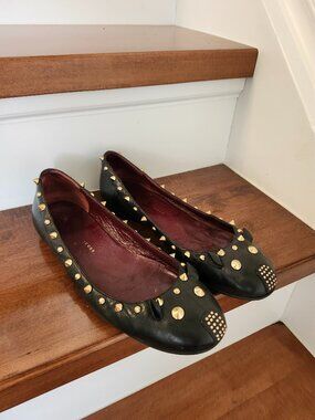 Marc by Marc Jacobs black leather spike mouse ballet flats size 39